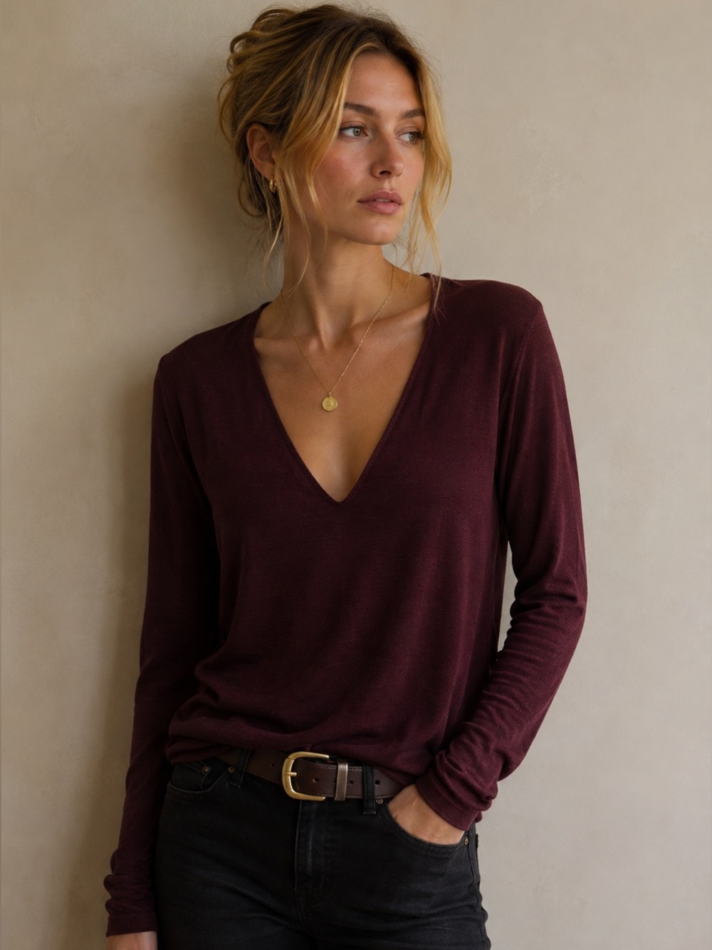 Maison Cinqcent Burgundy Deep V Neck Top Screen Worn Cruel Intentions XS